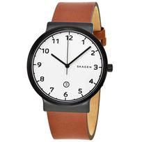 SKAGEN Ancher Baltas ciferblatas Vyriškas odinis laikrodis Moteriškas kvarcinis laikrodis Nerūdijantis plienas 30m 40mm data SKW6297 balta