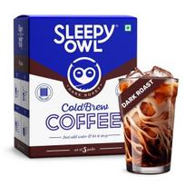 Sleepy Owl Coffee Dark Roast Cold Brew Combo | 3 Step Brew - No Equipment Required | 100% Arabica Beans - Sourced Directly from Farms (Pack of 5) blue