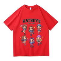 Korean Girls Band KATSEYE Print T-shirt Cotton Short Sleeve Loose Female Tshirts Unisex Streetwear Casual Women Men T Shirt Tees S red