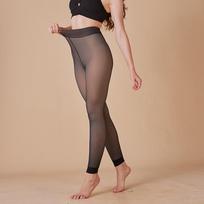 Women's Sheer Fleece-Lined Nine-Point Leggings: Fake Transparent, Autumn/Winter, Thickened, Warm, Plus Size, One-Piece Pantyhose. L 200g (Suitable for 100-140 jin) beige