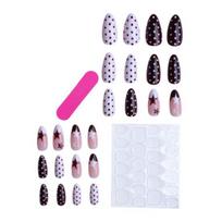 1 Set Women Press on Nails with Glue Almond French Tip Stick-on Fake Nails Reusable Full Cover Glue on False Nails Decoration 7 white