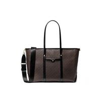 Michael Kors MK Beck Vintage Large Capacity Color Block Commuter Canvas Tote Shoulder Crossbody Bag Women bags Black Brown 30T0GKNT3B-BROWN Basic Set (Bag+Dust Bag) black