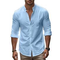 Autumn Slim Men's Cotton and Linen Long-sleeved Button-down Shirt European and American Linen Shirt S