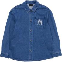 MLB New York Yankees Denim Shirts Mega Logo Embroidered Solid Color Button-Down Long Sleeve Shirt Unisex shirts Blue 3ADRB0144-50INS L blue