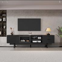 200*40*50.5 cm Modern Simple TV Cabinet, Lowboard with 2 Doors and 2 Drawers, Storage Space, Total Load Capacity 45kg, Suitable for 80-Inch, Black 200 x 40 x 50.5 cm juoda