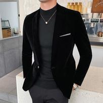 Rudens Žiemos Aksominis Švarkas Aukštos Kokybės Slim Fit Kostiuminis Švarkas Mada Kasdienis Vyriškas Jaunikio Dainininko Kostiumas Formali Vakarinė Suknelė M
