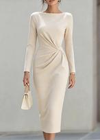 European and American popular, slim-fitting pleated dress, medium-sleeved temperament and thin commuter dress skirt XS
