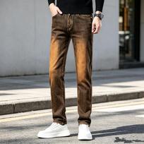 Popular Men's Jeans Brown Simple Fashion Slim Fit Elastic Casual Small Straight Jeans S gray