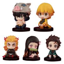 Demon Slayer Anime Figure Toy - Kimetsu No Yaiba Q Version - Sitting Tanjiro Nidouzi Inosuke Zenizu PVD Figurine Model Doll Gift gray
