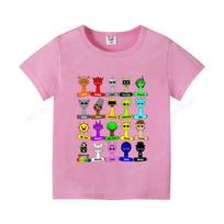 Sprunki Summer Clothes Short Sleeve Oren Wenda Pinki Simon Kids T-shirt Breathable Cute Boys Girls Base Top Ages 3-12 Gifts 130 pink