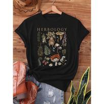 Vintage Mystic Herbology Plants, Print T-shirt, Short Sleeve Crew Neck Casual Top for Summer & Spring, Women's Clothing XL juoda