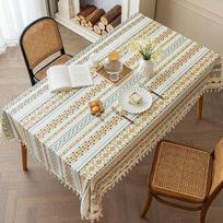 Bohemian Nordic style tablecloth leave-in ethnic style rectangular fringed camping tablecloth waterproof and oil-proof white
