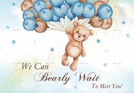 Blue Hot Air Balloon Bear Background Baby Baptism Girl Boy Birthday Party Supplies Boho Photography Background Decoration Banner 47.2x31.5inch/120*80cm beige
