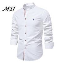 Cotton Blend Oktoberfest Top Men Shirt, Slim Fit Band Collar Traditional Costume Classic Shirt Long Sleeve for Beer Garden, Festival Events S