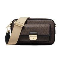 Michael Kors MK Bradshaw Monogram Vintage French Zip Canvas Camera Bag Women bags Acorn-Brown 32F1G2BC2B-292 Medium beige