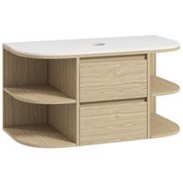 Wall-mounted bathroom under-sink cabinet, under-basin cabinet with soft-close drawers and shelves, brown 90 x 45 x 46 cm