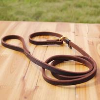 Flat Real Leather Slip Dog Collar Durable Hand Stitched Leather Dog Collar Leash Leather Pet Slip Chain For Training & Walking brown
