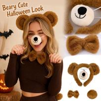 Halloween Plush Bear Costume Accessory Set - Headband, Nose, Tie, Tail One Size ruda