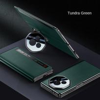 For Honor Magic V3 VS3 Metal Lens All-Inclusive Stand Foldable Smart Plating Frame Anti-Drop and Anti-Fingerprint Leather Case For Magic V3 žalia