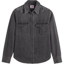 Levis Solid Color Single-Breasted Denim Point Collar Long Sleeve Shirt Women shirts 167860108 S black