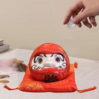 Ceramic Daruma Piggy Bank Desktop Decor Doll Japanese Figurine Saving Pot for Cafe mėlyna