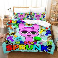 Sprunki Bedding Set Incredibox 3D Printed Music Game Duvet Cover Set Soft Single Twin Double Queen King Size Sprunki Gifts Kids EU Twin(135x200cm) blue