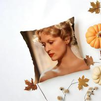 M-Meryl Streep Cushion Cover Washable Linen Pillowcase Soft For Daily Sofa Bed Home Room Decor Peach skin 18*18(CM)-1Pcs black