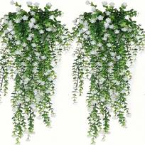 2Pcs Wall Home Garden Wedding Decoration Outdoor Artificial Plant Hanging Flowers With Eucalyptus Leaves Greenery Vine as the picture beige