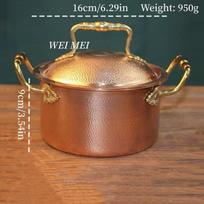 Copper Small-Sized Pasta Pot,For 1 Individual use With lid Hammer Texture Soup Pot,Kitchenware Portable Thickened Circular Pan