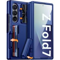 For Samsung Galaxy Fold 7 Phone Case,with RFID Cards Holder,Hidden Bracket,Camera Cover,Shockproof Silicone Wallet Case-Titanium Galaxy Z Fold7 mėlyna