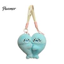 Cute Plush Seal Keychain 1 Pair Baby Keychain, Magnetic Heart Fluffy Keyring, Soft Phone Charm Stuffed Animal Fridge Magnet for Bag Backpack,