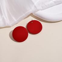 New round spray paint earrings, earrings, simple and fashionable acrylic personalized candy-colored ear jewelry for women raudona