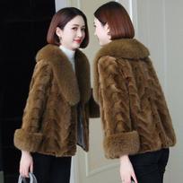 Imitation mink fur coat women's new winter small man imitation fox fur collar middle and old coat women's mother outfit M-90-52.5 kg brown