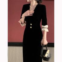 2026 Chic Black Retro Lace Trim Hepburn Dress S