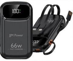 Atsarginis maitinimo šaltinis ("Power Bank") Išorinė baterija 66 W 20000 mAh su USB-C, USB-A ir Lightning laidais bei ekranu, Išorinė baterija 66 W 20000 mAh su USB-C, USB-A ir Lightning laidais bei ekranu