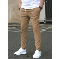 Casual Slim-fit Nine-point Men's Pants Solid Color Casual Pocket Pants S chaki