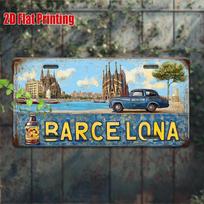 Metal License Plate Sign   Retro Cityscape Wall Art with Blue Taxi  Gothic Cathedral Design Aluminum Outdoor Decor for Home 15x30cm(5.9x7.8inch)