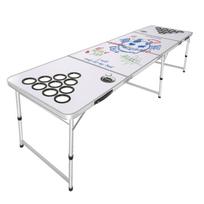 2.4 m Portable Beer Pong Table, Folding Tailgate Table, Cup Holes, Dry Erase Markers and Carrying Handles, Adjustable Height, Lightweight Table for