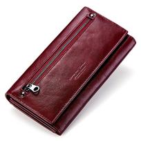 Genuine Cow Leather Long Wallet For Women RFID Blocking Clutch Organizer With Coin Pocket brown