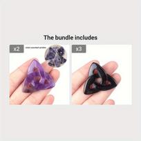 Natūralių akmenų triquetra pakabukai, 1vnt Ametistas*2+1vnt Obsidianas*3
