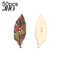50Pcs Leaves Design Wooden Buttons 2-Hole Sewing Scrapbook Art DIY Decoration