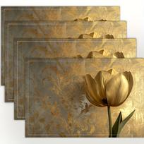 Golden Tulip Damask Printed Placemats Luxury Floral Table Decor Vintage Texture Cabinet Display Elegant Dining Home Decor 4PCS