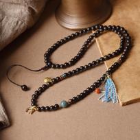 Tibetan Red Sandalwood Wood Buddha Beaded Pendant Necklace Unisex brown