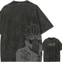 Jujutsu Kaisen T Shirt Men Acid Wash Gojo Satoru Outline Satoru Gojo Minimalist Line Art Graphic Anime Tee M gray