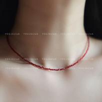 Retro Vintage Red & Black Crystal Beaded Necklace - 2mm Non-fading Clavicle Chain for Summer