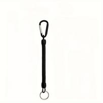 Black Spring Coil Keychain with Retractable Wrist Strap, Expandable from 21.49cm to 119.38cm, Built-in Steel Wire, Supports Up to 6.8 KG. black
