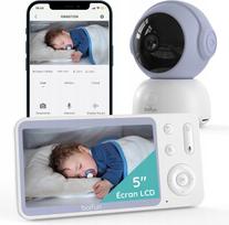 Vaikiška vaizdo auklė su WiFi kamera, 2K, sukamasis objektyvas, LCD monitorius 5", 4x priartinimas