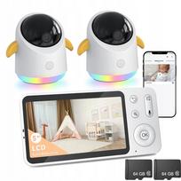 Vaizdo kūdikio stebėjimo kamera 2K su 2 kameromis, WiFi, 5" LCD ekranu, naktiniu režimu, pasukama