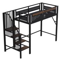 Metalinė viengulė lova 90x200 cm su apsauginiu turėklu ir laikymo vieta, juoda