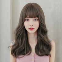 Women’s Long Wavy Natural Looking Full Cap Wig with Air Bangs Fashion Fluffy Mid-Length Wig ruda
